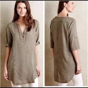 Cloth & Stone Pullover Army Green Split Neck Tunic - Dress M